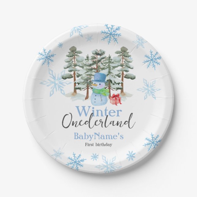 Plato De Papel Invierno Primer cumpleaños de Onederland Prima de  (Anverso)