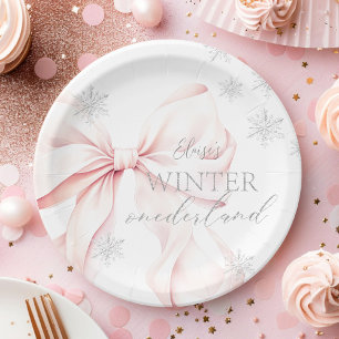 Plato De Papel Invierno rosa Onederland brillo plateado Cumpleaño