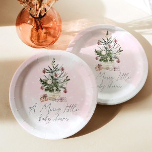 Plato De Papel Invierno rosa Una alegre ducha de bebé