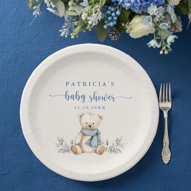 Plato De Papel Invierno Rústico Teddy Bear Beige Baby Shower (Subido por el creador)