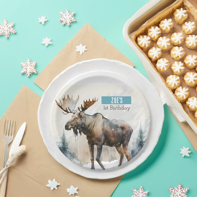 Plato De Papel Invierno vibes Moose - Fiesta de cumpleaños - (Subido por el creador)
