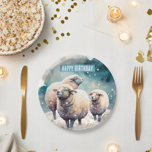 Plato De Papel Invierno vibes Oveja - Fiesta de cumpleaños -