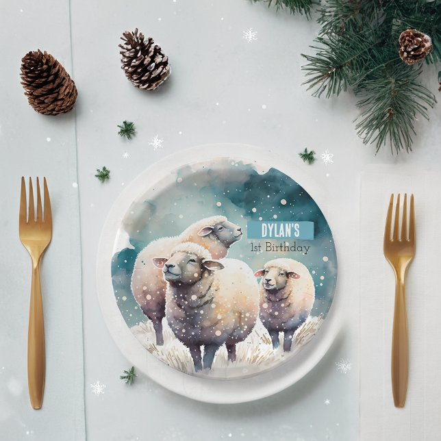 Plato De Papel Invierno vibes Oveja - Fiesta de cumpleaños - (Subido por el creador)