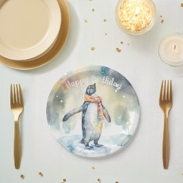 Plato De Papel Invierno vibes Penguin - Fiesta de cumpleaños -