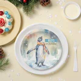 Plato De Papel Invierno vibes Penguin - Fiesta de cumpleaños -