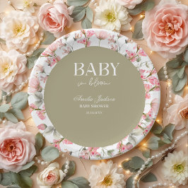 Plato De Papel Invitación a Baby Shower de Sage Green Baby Bloom