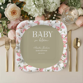 Plato De Papel Invitación a Baby Shower de Sage Green Baby Bloom