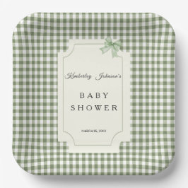 Plato De Papel Invitación a Baby Shower de Sage Green Gingham con