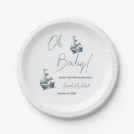 Plato De Papel Invitación a Baby Shower en barco náutico