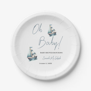 Plato De Papel Invitación a Baby Shower en barco náutico
