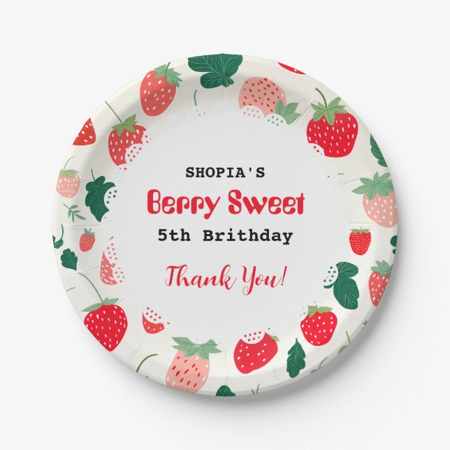Plato De Papel Invitación a cumpleaños de Berry Sweet (Anverso)