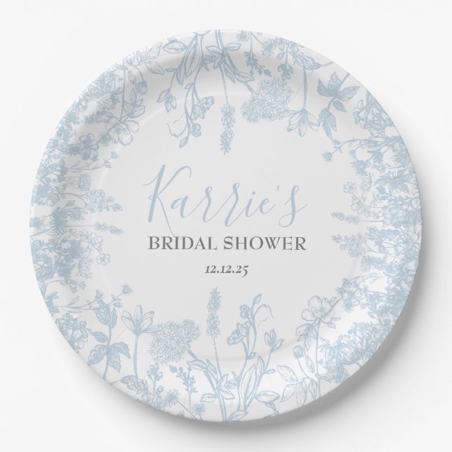 Plato De Papel Invitación a la ducha de novia floral Chinoiserie  (Anverso)