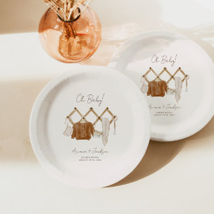 Plato De Papel Invitación a la ducha neutra para bebé boho