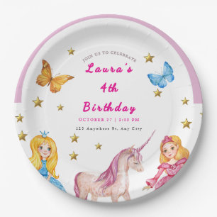 Plato De Papel Invitación a la fiesta de cumpleaños de Unicornio 