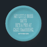 Plato De Papel Invitación a la fiesta de primer cumpleaños<br><div class="desc">Felicita a la fiesta de cumpleaños de tu nuevo jefe. Graciosos platos de papel personalizados para el Fiesta del primer cumpleaños del bebé. ¡Haz tu propia fiesta de cumpleaños única! El patrón usado en el fondo se llama "Bishamon-kikkou", un patrón auspicioso. En Japón, se suele usar para rezar por el...</div>