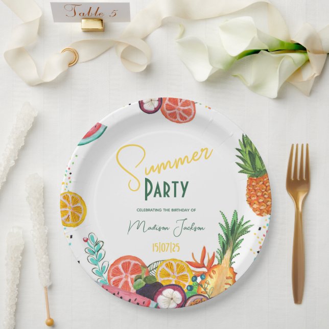 Plato De Papel Invitación a la fruta tropical amarilla fiesta de  (Boda)