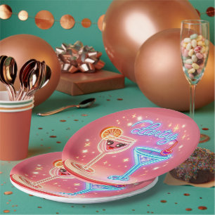 Plato De Papel Invitación a neón de tiempo Fiesta personalizado