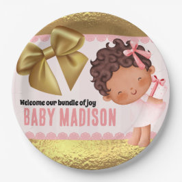 Plato De Papel Invitación a una bebé bebé con leche en rosa y dor