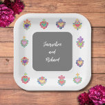 Plato De Papel Invitación a una boda cardíaca en México<br><div class="desc">Hermosos corazones sagrados mexicanos acuarelas</div>