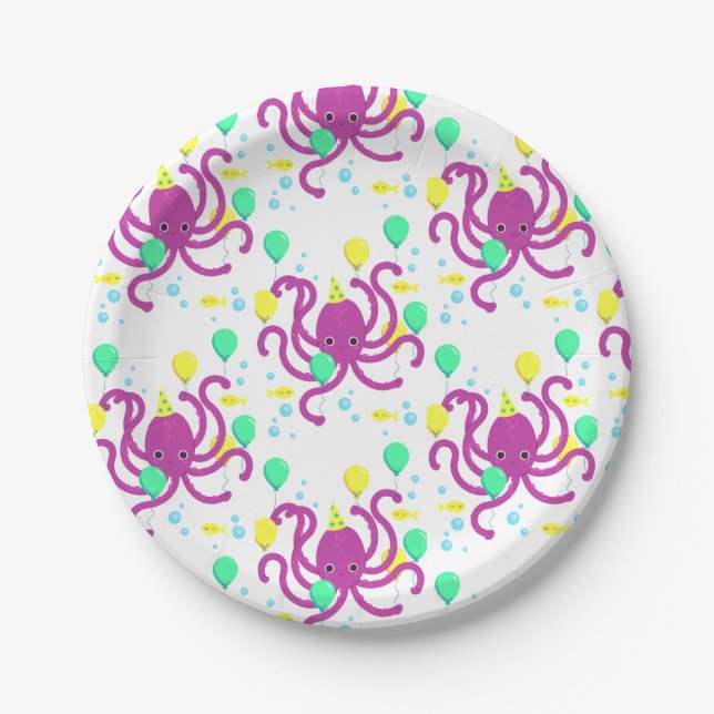 Plato De Papel Invitación bajo el mar, Cumpleaños de pulpo (Anverso)