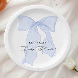 Plato De Papel Invitación de Baby Shower Blue Bow Boy