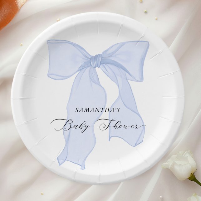 Plato De Papel Invitación de Baby Shower Blue Bow Boy (Subido por el creador)