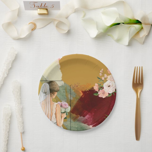 Plato De Papel invitación de boda de aguarela abstracta (Boda)
