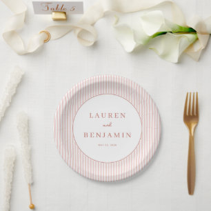 Plato De Papel Invitación de boda elegante con rayas rosadas