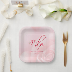 Plato De Papel Invitación de boda floral rosa romántica