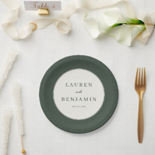 Plato De Papel Invitación de boda minimalista verde elegante