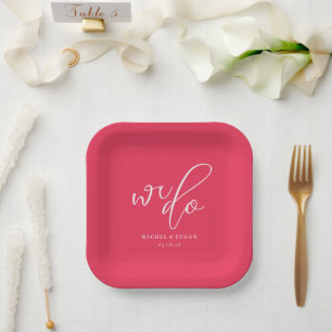 Plato De Papel Invitación de boda rosa coral alegre