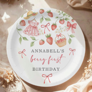 Plato De Papel Invitación de cumpleaños 1er fresa Primera baya du
