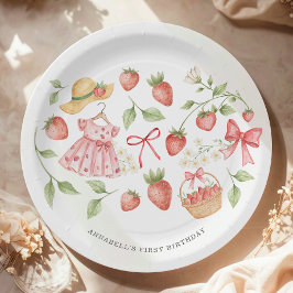 Plato De Papel Invitación de cumpleaños 1er fresa Primera baya du