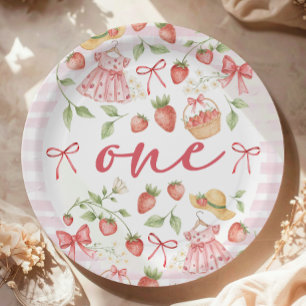 Plato De Papel Invitación de cumpleaños 1er fresa Primera baya du