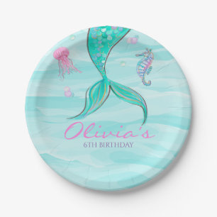 Plato De Papel Invitación de cumpleaños a la sirena bajo el mar
