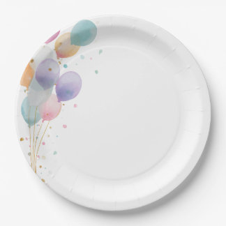 Plato De Papel Invitación de cumpleaños con globos de pastel