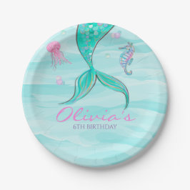 Plato De Papel Invitación de cumpleaños de cola de sirena bajo el