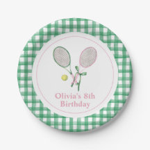 Invitación de cumpleaños de tenis a cuadros preppy