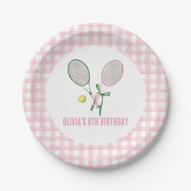 Plato De Papel Invitación de cumpleaños de Tennis preppy plapot (Anverso)
