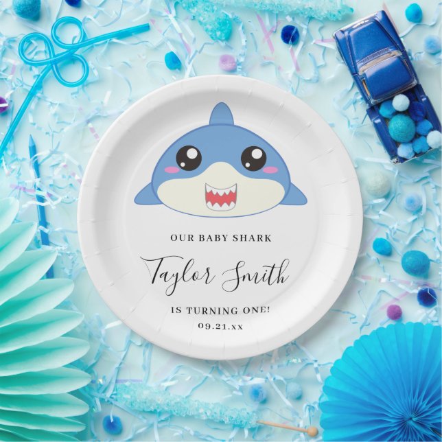 Plato De Papel Invitación de cumpleaños de tiburón bebé lindo (Fiesta)