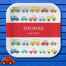 PLATO DE PAPEL INVITACIÓN DE CUMPLEAÑOS DE TRANSPORTE