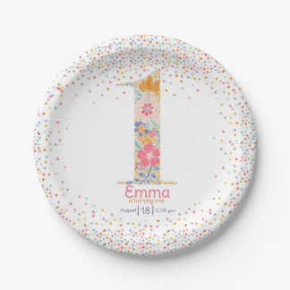 Plato De Papel Invitación de cumpleaños floral caprichosa para el