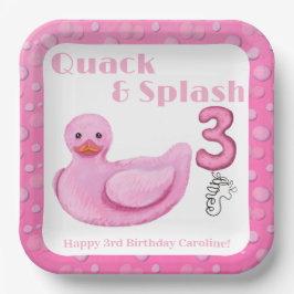 Plato De Papel Invitación de cumpleaños número 3 de Quack and Spl