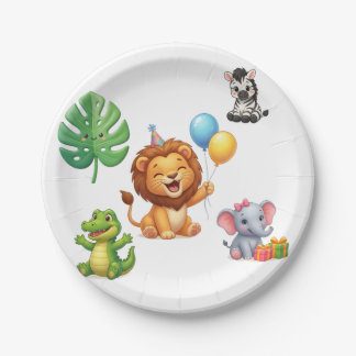 Plato De Papel Invitación de cumpleaños número uno Safari de anim