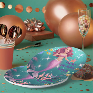 Plato De Papel Invitación de cumpleaños personalizada de sirena