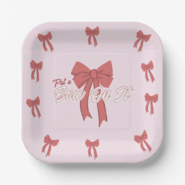 Plato De Papel Invitación de fiesta de Bow Rosado - Cumpleaños de