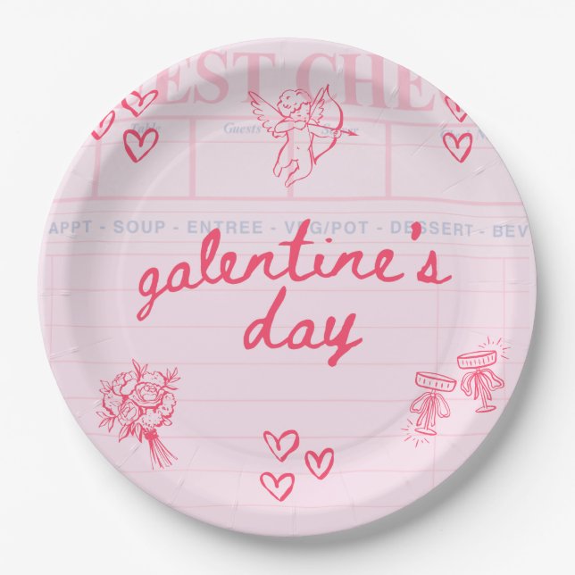 Plato De Papel Invitación de Galentine's Day para Chicas (Anverso)