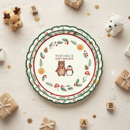 Plato De Papel Invitación de papel para baby shower Oh Boy Woodla