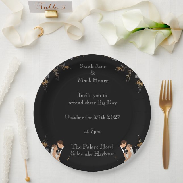 Plato De Papel Invitación Diseño de boda que puedes personalizar (Boda)