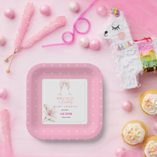 Plato De Papel Invitación estética para baby shower con brunch y